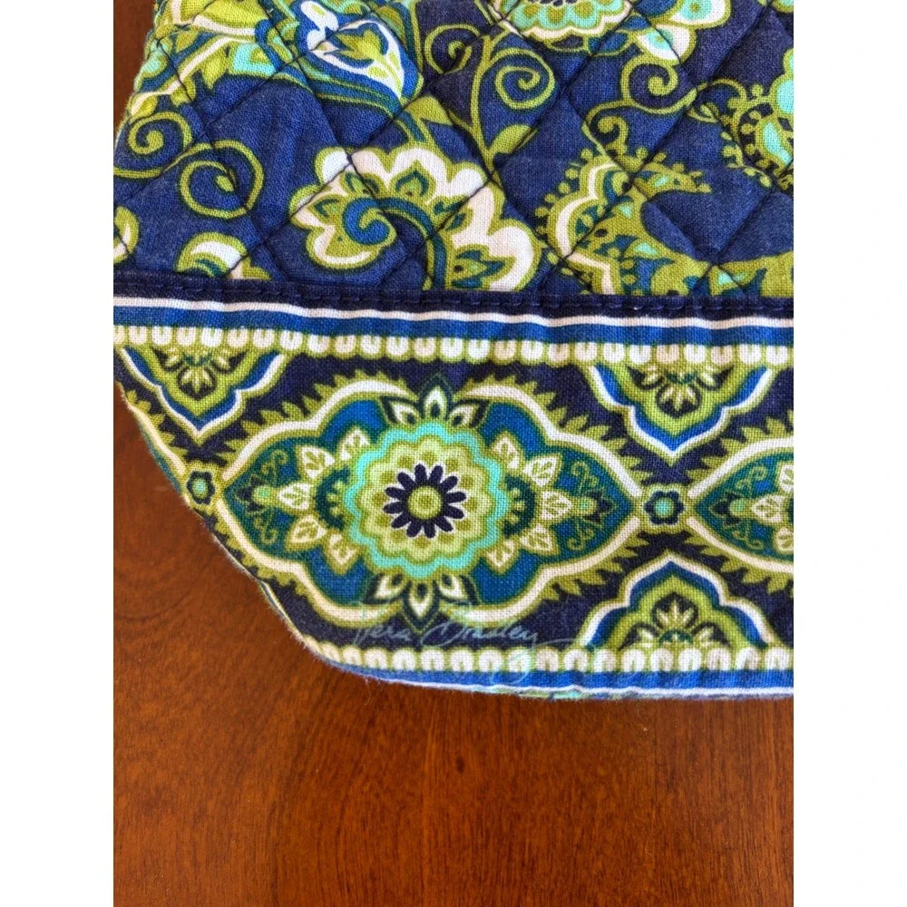 Vera Bradley Blue Green Paisley Quilted Cotton Wine Gift Bag Drawstring Reusable